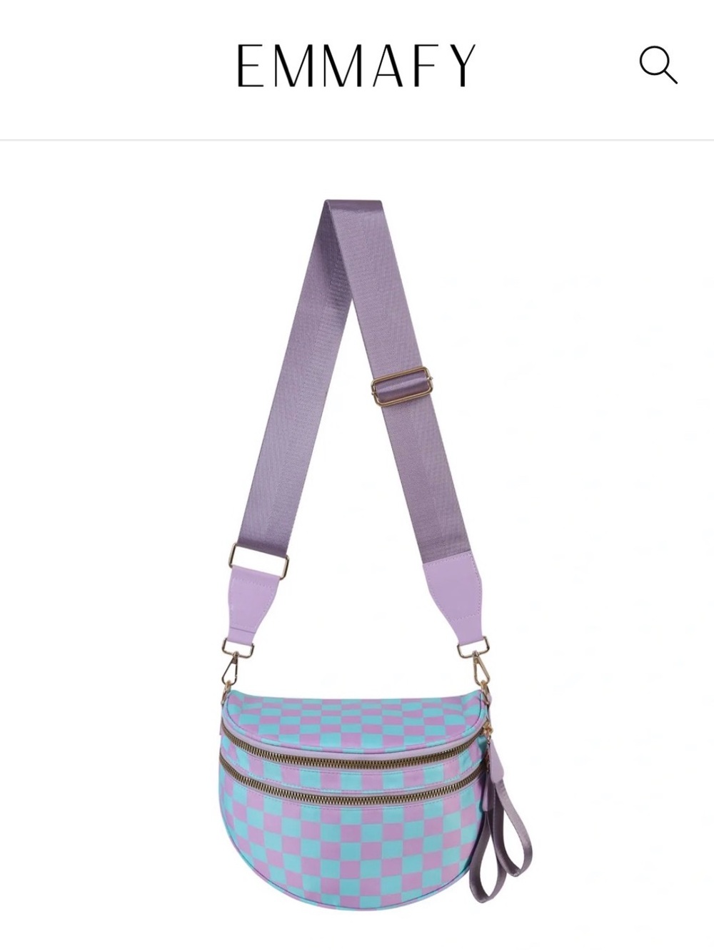 Emmafy Lavender Check Crescent Crossbody Bag with Adjustable Strap